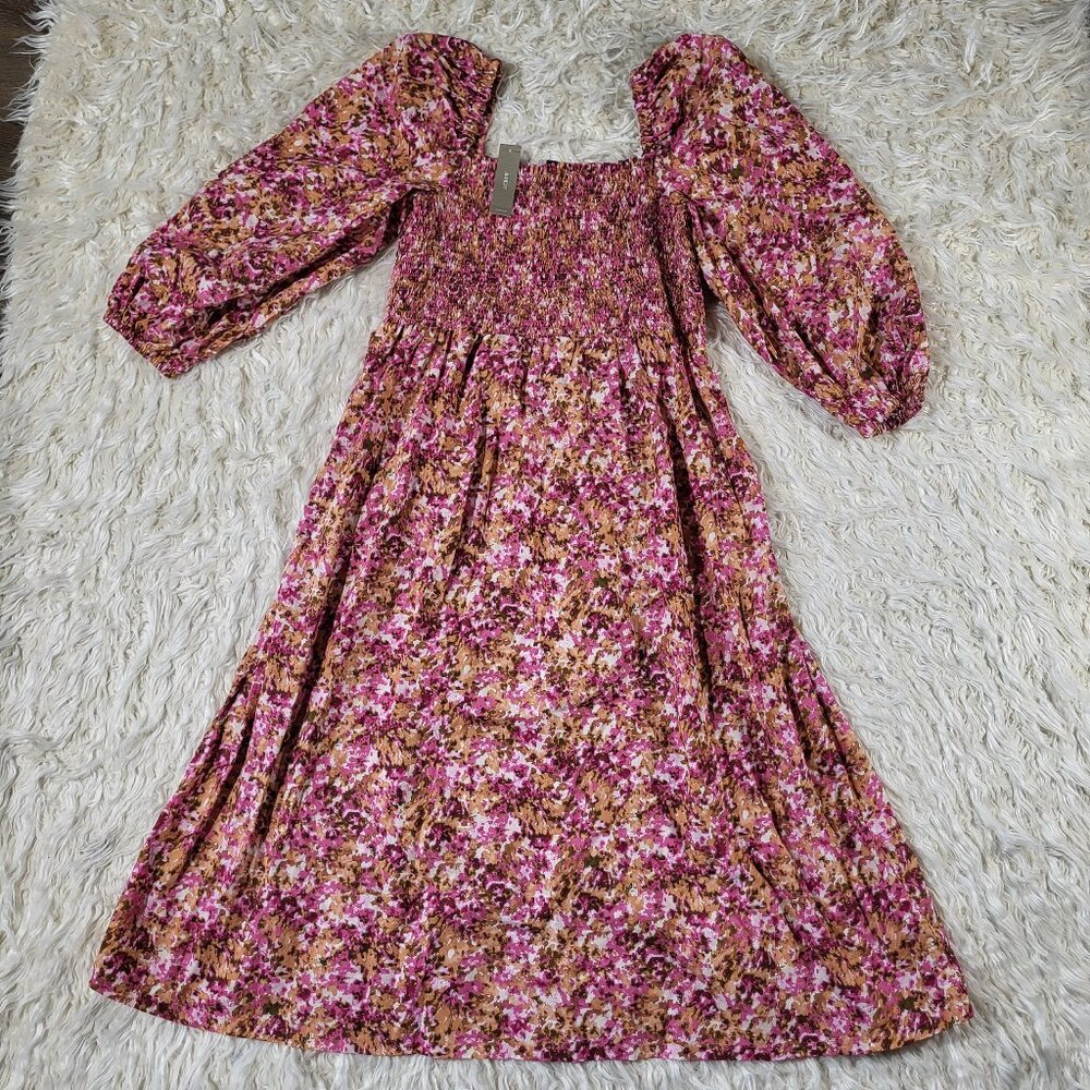 J. Crew Smocked puff-sleeve dress in faded floral - size Large - Picture 2 of 12